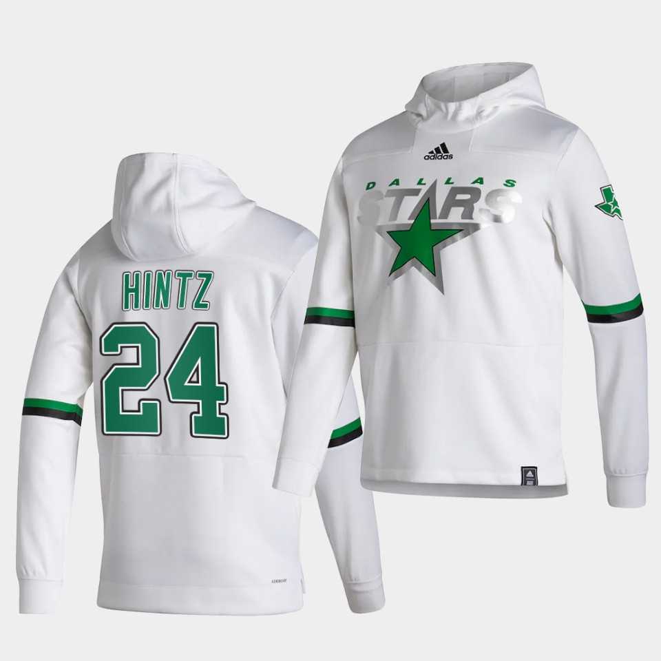 Men Dallas Stars 24 Hintz White NHL 2021 Adidas Pullover Hoodie Jersey